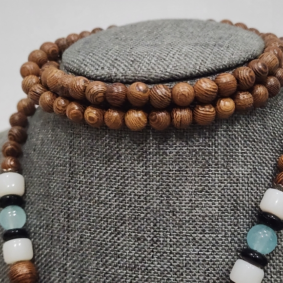 Vintage Handmade Necklace Nepal Buddhist Mala Wood Beads Pendant & Necklace - Picture 6 of 7